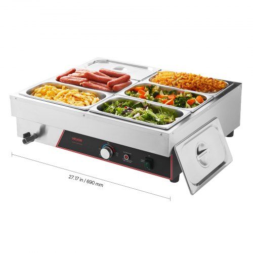 Professionele 1500 W Roestvrijstalen Voedselwarmer met 6 Compartimenten – Ideaal voor Restaurants, Catering en Buffetten