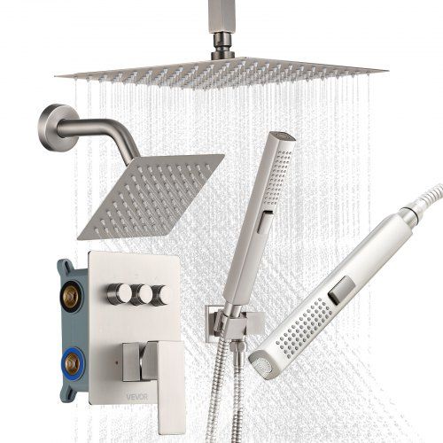 Luxueus douchesysteem met 3‑in‑1 functies in geborsteld nikkel