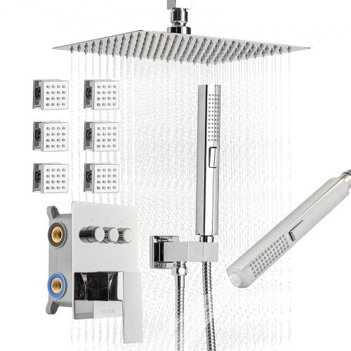 Luxueus douchesysteem met regendouche, lichaamsjets en 2‑in‑1 handdouche – een complete badkamerbeleving