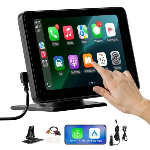 Draadloze 7‑inch CarPlay‑autoradio met GPS‑navigatie en achteruitrijcamera