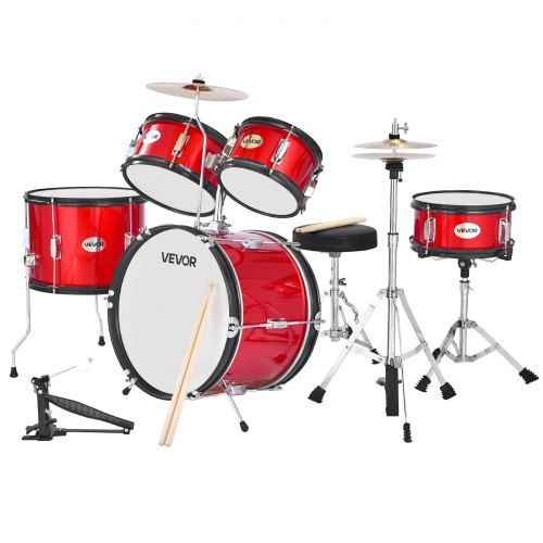5‑delige beginnersdrumset voor kinderen in levendig rood