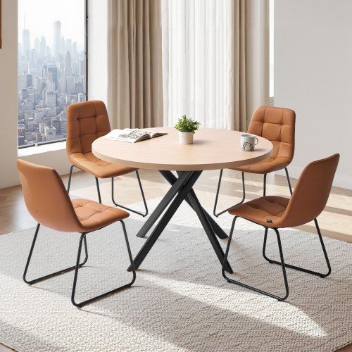 Ronde eetkamerset met oranje PU‑leren stoelen – stijl en comfort voor kleine ruimtes