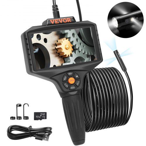 Drieluik endoscoopcamera met 5‑inch IPS‑scherm, 5 m flexibele kabel en 5000 mAh batterij