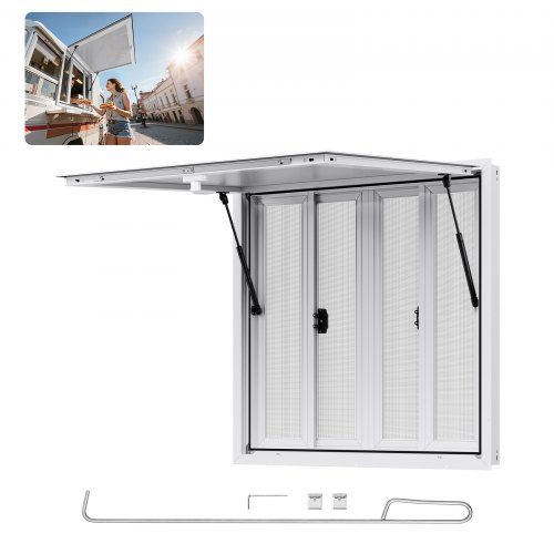Foodtruck Concessievenster 915×915 mm – Sterk aluminium raam met 85° opening