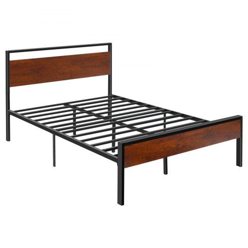 Stevig Metalen Platformbed Full Size met Retro Houten Hoofdeinde – Comfort en Opbergruimte