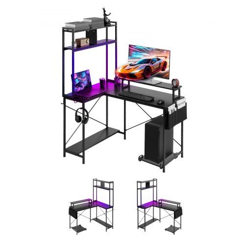 L‑vormig Gaming‑en Thuiskantoorbureau met RGB‑verlichting – Compleet en Functioneel