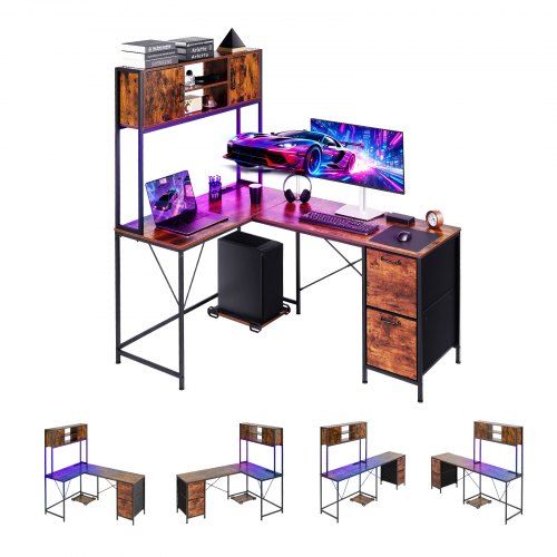 L-vormig Gamingbureau met LED-verlichting en Flexibele Opbergruimte – Perfect voor Thuiskantoor en Gamers