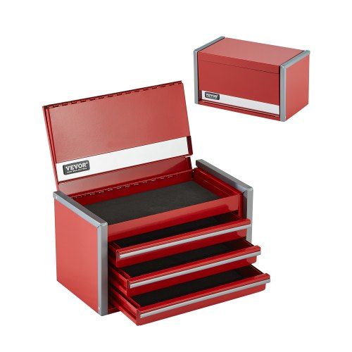 Robuuste rode mini‑gereedschapskist met 3 lades – compacte opbergoplossing voor thuis en werk