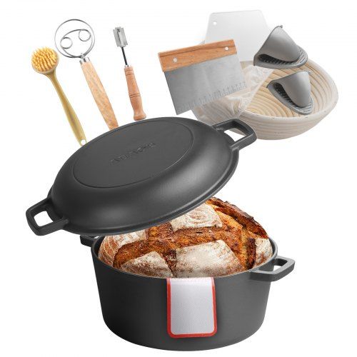 Gietijzeren 4,73 L Dutch Oven 2‑in‑1 met complete bakset – De ideale keukenpartner