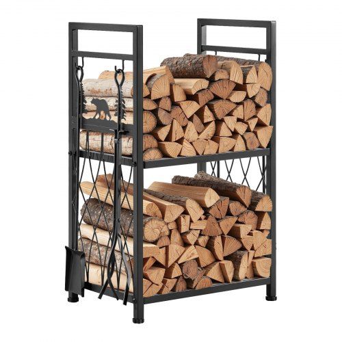 Robuust 2‑laags haardhoutrek met complete haardgereedschap – ideaal voor binnen en buiten