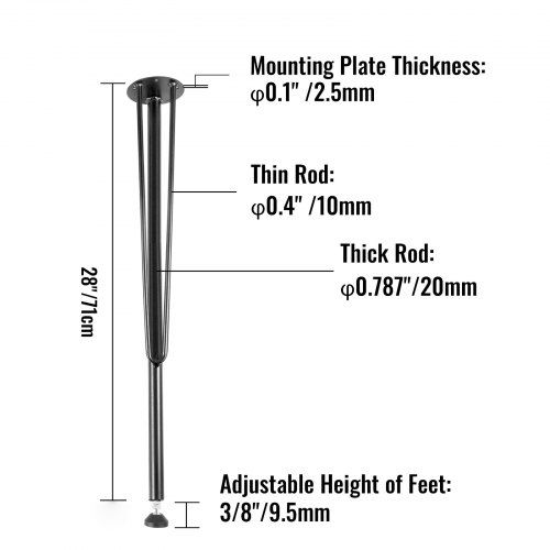 Robuuste 71 cm haarspeld‑tafelpoten met verstelbare vloerbeschermers – ideaal voor doe‑het‑zelfprojecten
