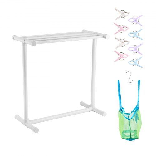 Handdoekhouder met 5 stangen – Vrijstaand, wit PVC, perfect voor zwembad en tuin