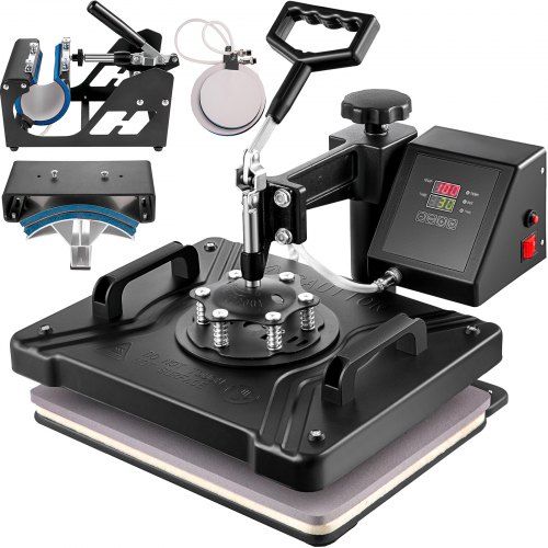 5‑in‑1 Warmtepers met digitale controle en 360° rotatie voor T‑shirts, petten en mokken
