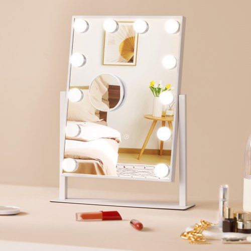 Hollywood make‑upspiegel met dimbare LED’s, 5× vergroting en aanraakbediening – ultieme verlichting voor jouw vanity