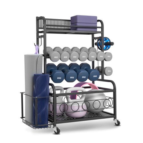 Multifunctioneel Home Gym Opbergrek met Yoga Mat Houder – Ruimtebesparend en Mobiliteit voor Thuisfitness