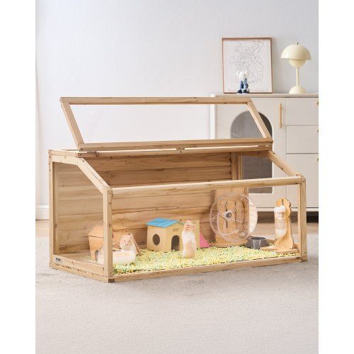 Houten Hamsterkooi met 270° Uitzicht – Ruimte, Veiligheid en Gemak voor Kleine Huisdieren