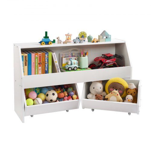 Houten kinderboekenkast met mobiele lades – Praktisch en veilig opbergen in de speelkamer
