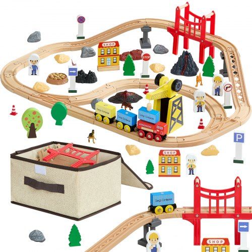 Houten Spoorwegset (70‑delig) – Creatief Speelplezier voor Peuters en Kinderen