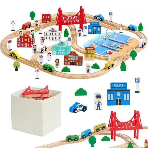 Houten treinset met 113 onderdelen – Creatief speelplezier voor kinderen vanaf 3 jaar