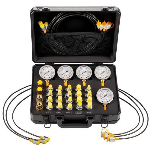 Hydraulische druktestkit 10‑600 bar – complete set voor graafmachines en industriële hydrauliek