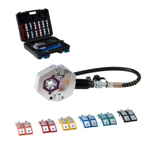 Hydraulische slangpers met 7 klikinzetstukken – compacte krachtpatser voor airconditioningslangen