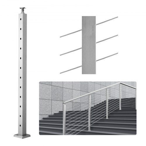 Kabelleuningpaal 42 inch met 30° Hoekige Gaten – Duurzame Trapbescherming in Stijl