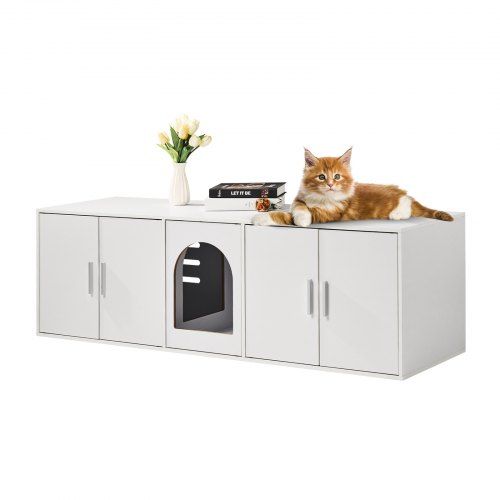 Stijlvolle verborgen kattenbakkast voor twee katten – functioneel en decoratief