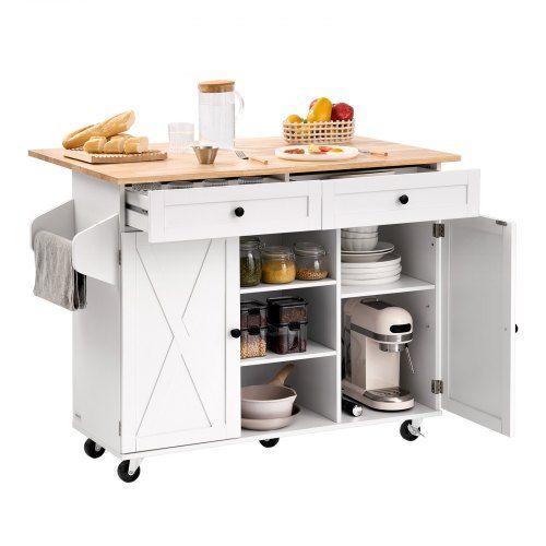 Mobiele keukeneilandwagen met massief houten blad – praktisch en stijlvol voor elke keuken