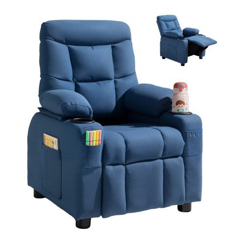 Blauwe Kinderfauteuil met Verstelbare Rugleuning en Opbergruimte – Comfort en Fun voor de Kleintjes