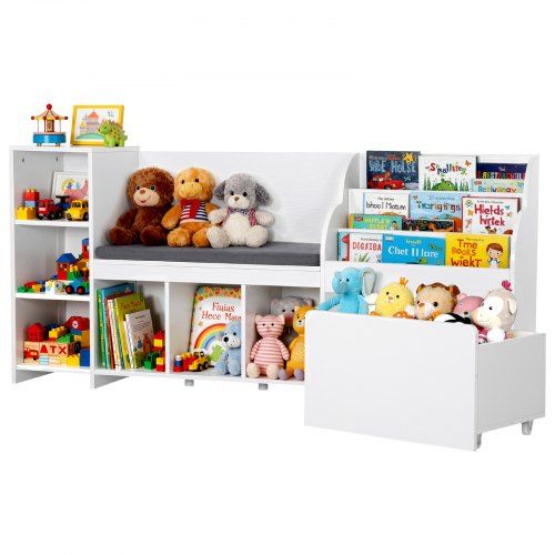 Multifunctionele kinderbank met opbergruimte, leeshoek en verplaatsbaar comfort