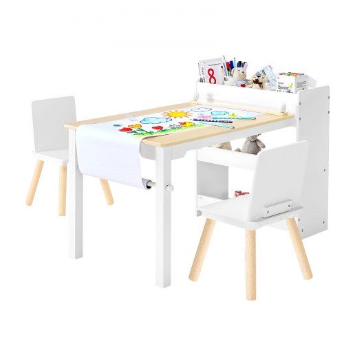 Allround kindertafel met twee stoelen en opbergkast – praktisch, veilig en veelzijdig