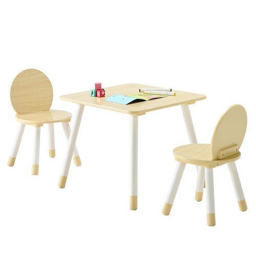 Stevige kindertafel met graffiti‑print en twee stoelen – perfect voor creatief spel van 2‑8 jaar