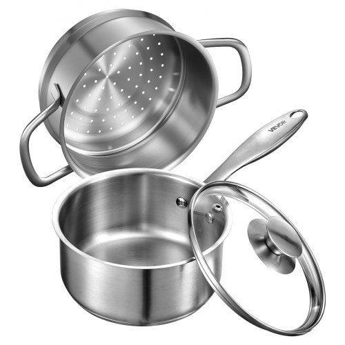 Multifunctionele roestvrijstalen kookpot 1,5 L met stoomfunctie – ideaal voor elke keuken