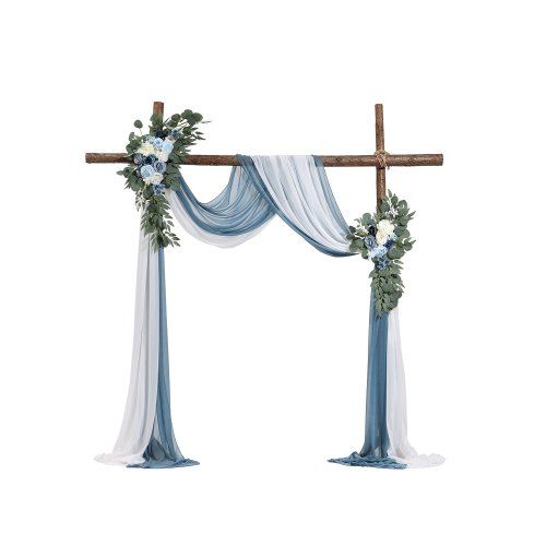 Kunstbloemenset voor Trouwboog: Blauwe Bloemen en Transparante Gordijnen voor een Romantische Ceremonie