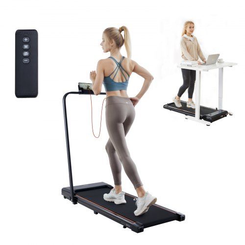 Compacte onder‑bureauloopband met stille motor en schokabsorptie – een praktische fit‑oplossing voor thuis