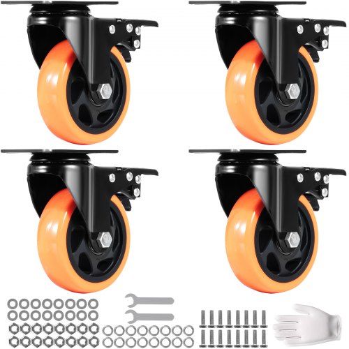 Zware Zwenkwielen Set van 4 – 360° Draaibaar, PVC, 635 kg Draagvermogen