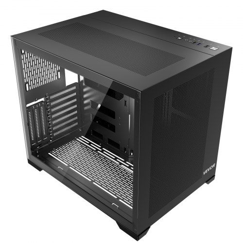 Dual‑chamber mid‑tower pc‑behuizing met gehard glas en magnetisch stoffilter