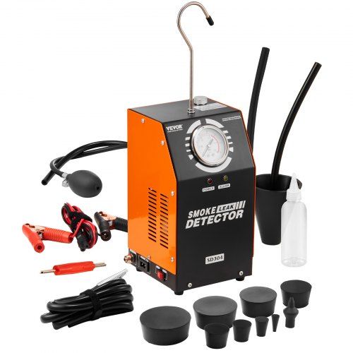 Compact 12V lekdetector met rook‑ en vacuümmodus voor auto’s en motoren