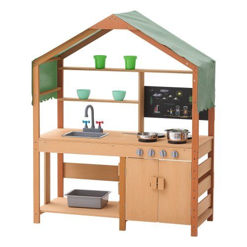 Houten buitenspeelkeuken met accessoires: een duurzame avontuurlijke speelplek voor kinderen
