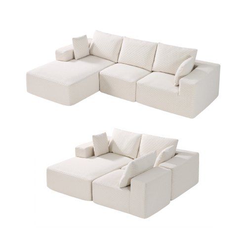 Modulaire L‑vormige Hoekbank in Beige Corduroy – Comfort en Flexibiliteit voor elke Woonkamer