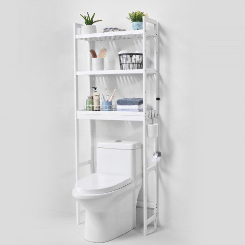 Slimme bamboe badkamerorganizer boven het toilet – ruimtebesparend en stijlvol