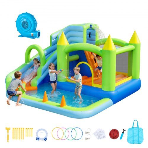 Opblaasbaar waterspringkasteel met glijbaan: ultiem zomerplezier voor kinderen