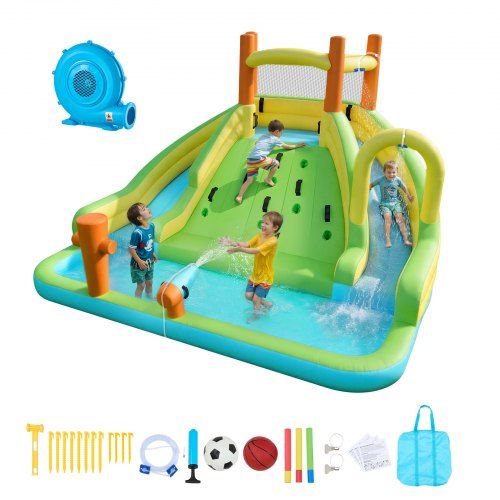 Opblaasbaar water-springkasteel met glijbanen en klimwand – ultiem zomers plezier voor kinderen