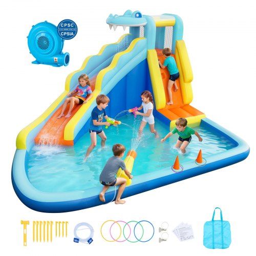 Opblaasbaar waterspringkasteel met krokodillendesign: eindeloos zomerplezier voor kinderen