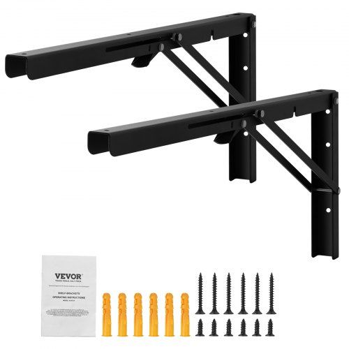 Opvouwbare matzwarte L‑vormige plankdragers 2‑pack – Sterke, stijlvolle steun voor elke wand