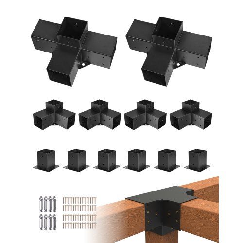 Stevige paalverbinder set voor pergola’s – 14‑delige carbonstaal beugels (92 × 92 mm)