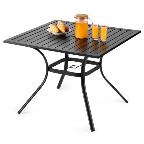 Stevige zwarte vierkante patio‑tafel 94 × 94 cm – ideaal voor elke buitenruimte