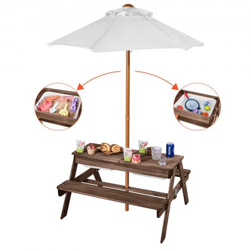 Picknicktafel met afneembare parasol en banken – Duurzaam tuinmeubilair voor 4 personen