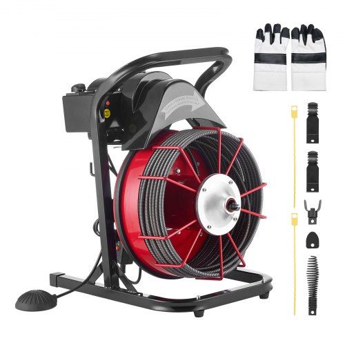 Pijpreinigingsmachine 13 mm × 15 m met 4 snijbladen en pneumatische voetschakelaar