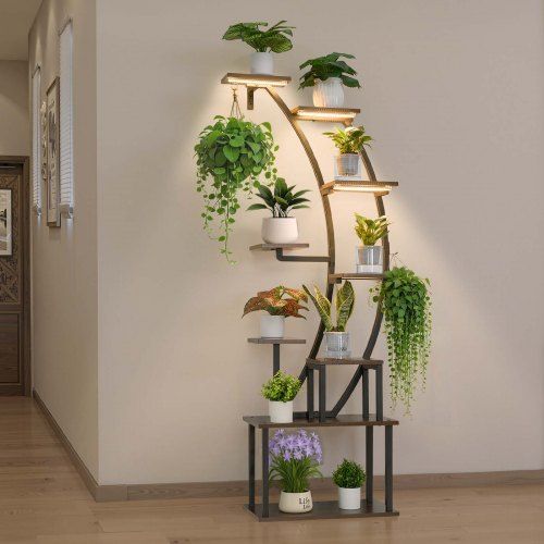 Stijlvolle 9‑level plantenstandaard met volledig spectrum groeilamp – ideaal voor binnen & balkon
